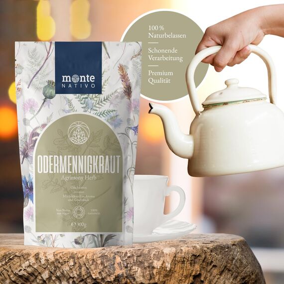 Odermennig Tee Monte Nativo (300g) - Odermennigkraut schonend getrocknet - Tee lose 100% natürlich und ohne Zusatzstoffe - Aromatischer Kräutertee für einen köstlichen Aufguss