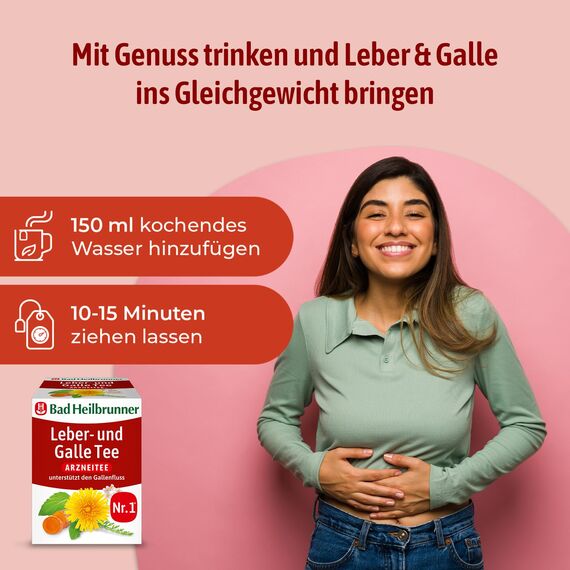 Bad Heilbrunner Leber- & Galle Tee - Arzneitee im Filterbeutel - Pfefferminzblätter, Löwenzahn, Javanische Gelbwurz, Schafgarbenkraut - unterstützt den Gallenfluss (12 x 8 Filterbeutel)