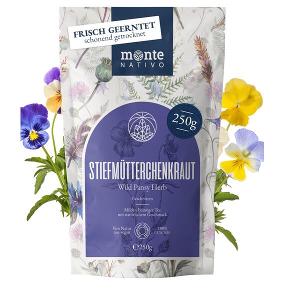 Stiefmütterchen Tee Monte Nativo (250g) – Stiefmütterchenkraut geschnitten – Violet Tea - Mild und blumig und natürlich als loser Kräutertee ohne Zusätze – Beruhigende und reine Infusion