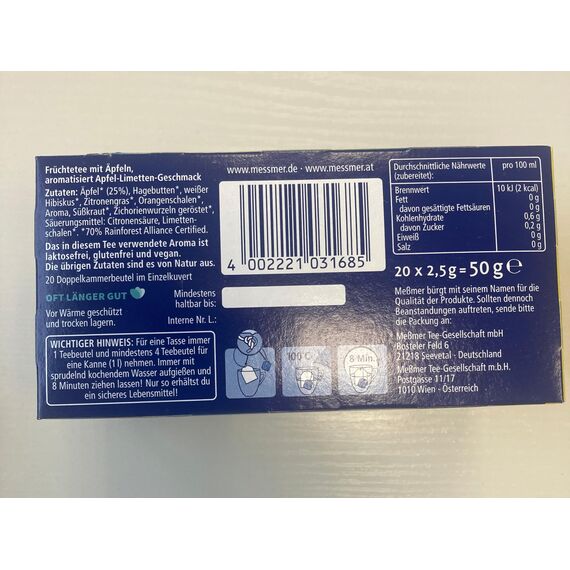 Meßmer Apfel-Limette I 20 Teebeutel I Vegan I Glutenfrei I Laktosefrei (Packung mit 2)