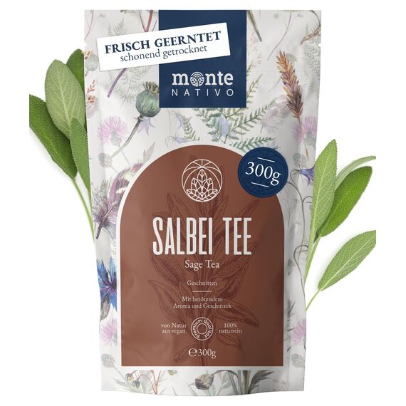Salbeitee Monte Nativo (300g) - Salbei getrocknet - Salbeiblätter geschnitten zur jeder Zeit - 100% natürlich und ohne Zusatzstoffe - Aromatischer Kräutertee lose für einen köstlichen Aufguss