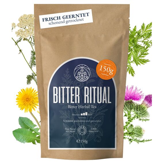 Bittertee stark Monte Nativo (150g) – Kräutertee lose - Löwenzahn, Wermutkraut, Schafgarbe, Kamillenblüten, Pfefferminztee & weiteren Kräutern – Bitterstoffe Тее – Naturrein & aromatisch - Bitter Tee