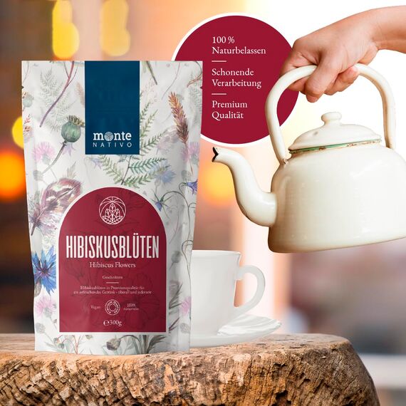 Hibiskustee Monte Nativo (300g) - Hibiskusblüten schonend getrocknet - Hibiskus als Hibiskusblütentee - 100% natürlich und ohne Zusatzstoffe - Aromatischer Hibiscus Tea für einen köstlichen Aufguss