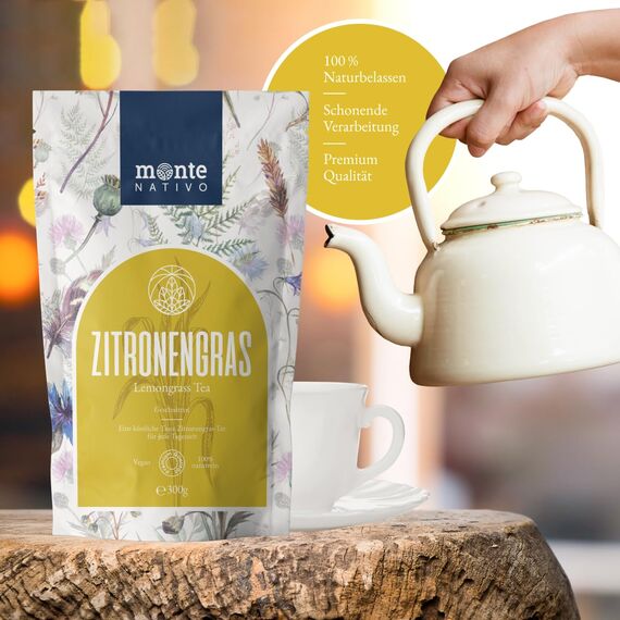Zitronengras Tee Monte Nativo (300g) - Lemongrass schonend getrocknet - 100% natürlich und ohne Zusatzstoffe - Aromatischer Kräutertee für einen köstlichen Aufguss