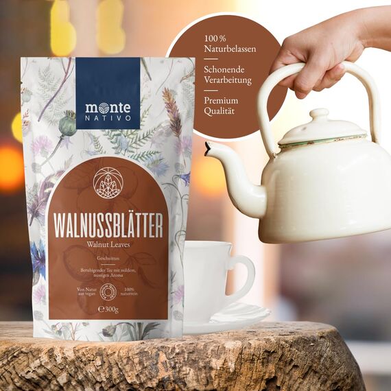 Walnussblatt Tee Monte Nativo (300g) - Schonend getrocknete Walnussblätter für Tee aromatischer Walnussblättertee – Loser Kräutertee – Ohne Zusätze, 100% naturrein