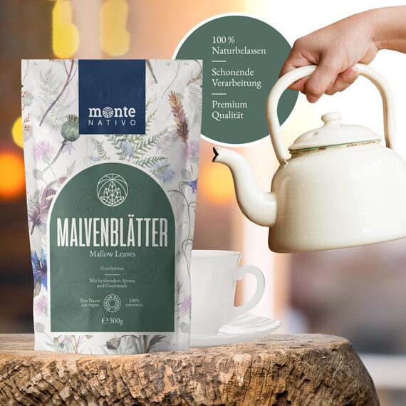 Malventee Monte Nativo (300g) - Malvenblätter schonend getrocknet - Malve Tee lose 100% natürlich und ohne Zusatzstoffe - Aromatischer Kräutertee für einen köstlichen Aufguss