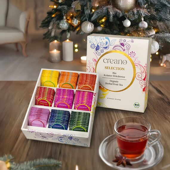 Creano Bio Früchtetee Kräutertee Geschenkset - 90 Bio-Teebeutel in 9 traumhaften Sorten - 180g*
