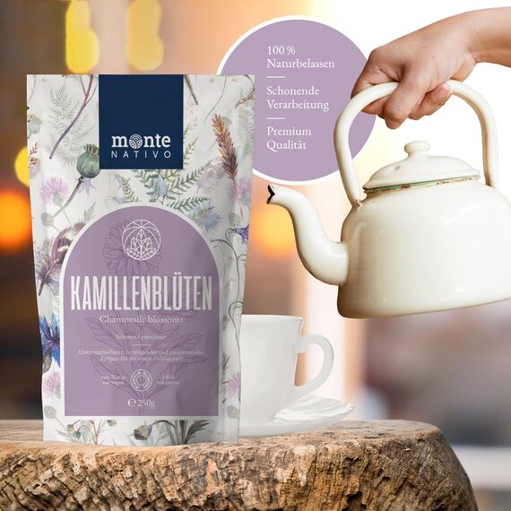Kamillentee lose Monte Nativo (250g) - Kamillenblüten getrocknet - 100% natürlich und ohne Zusatzstoffe - Aromatischer Kräutertee für einen köstlichen Aufguss