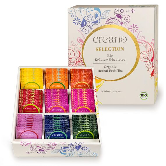 Creano Bio Früchtetee Kräutertee Geschenkset - 90 Bio-Teebeutel in 9 traumhaften Sorten - 180g*
