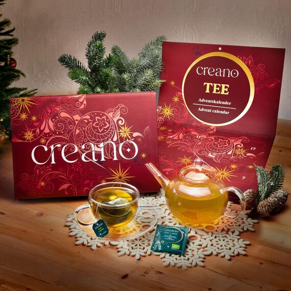 Creano Bio Tee Adventskalender - Wohlfühlkalender - 24 Bio-Teebeutel - Kräutertee, Früchtetee, echte Tees Geschenkset mit hochwertigem Golddruck - Limited Edition*