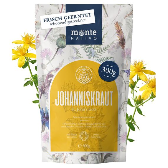 Johanniskraut Tee Monte Nativo (300g) - Johanniskrauttee schonend getrocknet - 100% natürlich und ohne Zusatzstoffe - Aromatischer Kräutertee für einen köstlichen Aufguss
