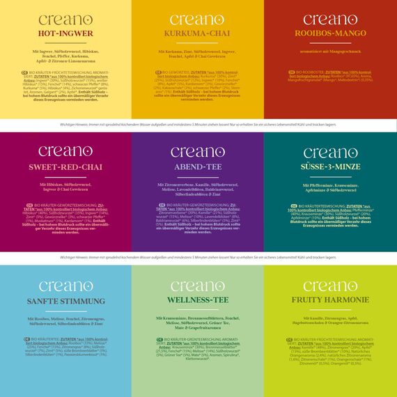 Creano Bio Kräutertee Geschenkset Grey „ORGANIC HERBAL TEA“ - 45 Bio-Teebeutel in 9 unterschiedlichen Sorten - 90g*