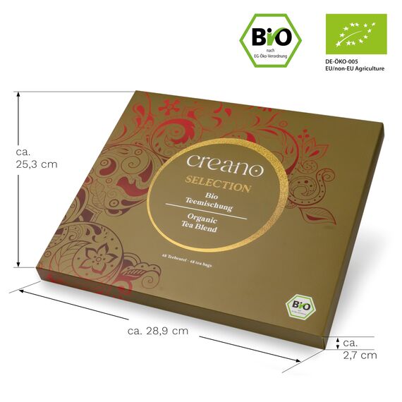 Creano Bio Tee Geschenkset - 48 Bio-Teebeutel in 6 traumhaften Sorten - grüner Tee, weißer Tee, schwarzer Tee & Oolong Tee - 96g*