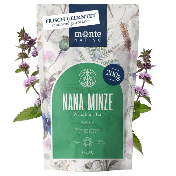 Spearmint Tea Monte Nativo (200g) - Nana Minze Tee - schonend getrocknete Nanaminze - 100% natürlich und ohne Zusatzstoffe - Aromatischer Kräutertee für einen köstlichen Aufguss
