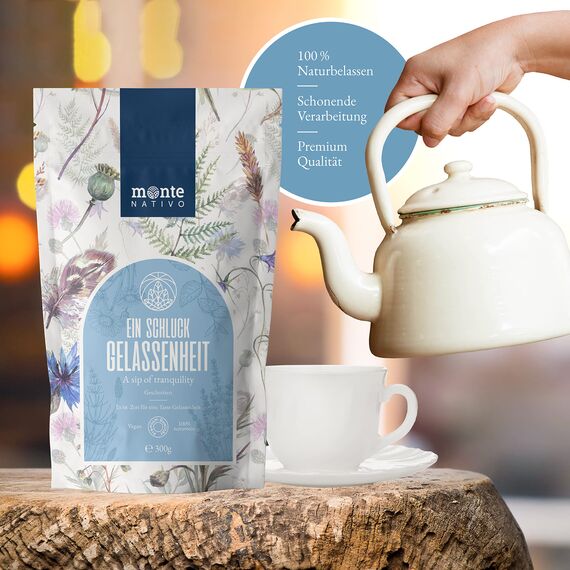 Gelassenheit Tee Monte Nativo (300g) - Hochwertige Kräutermischung - Lavendel, Kamillentee, Pfefferminztee lose - als Schlaftee, Beruhigungstee - 100% natürlich und ohne Zusatzstoffe