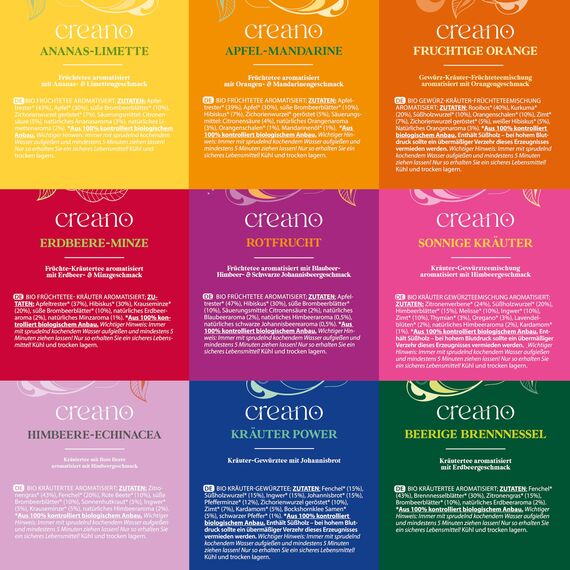 Creano Bio Früchtetee Kräutertee Geschenkset - 90 Bio-Teebeutel in 9 traumhaften Sorten - 180g*