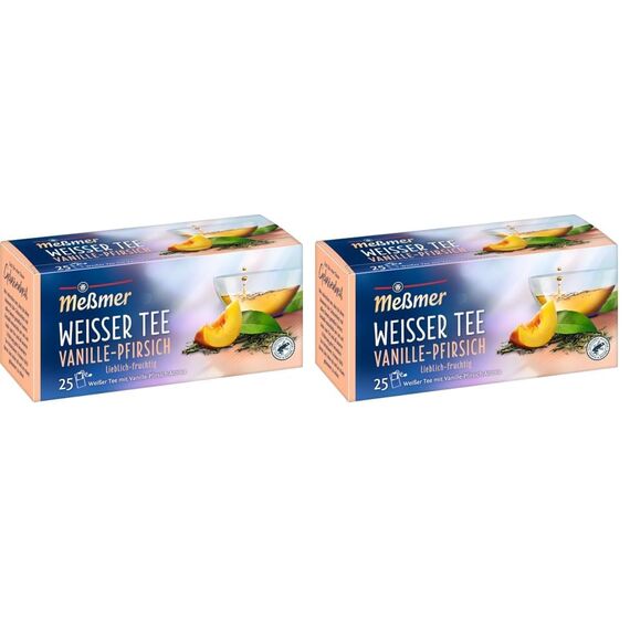 Meßmer/Weißer Tee Vanille-Pfirsich / 25 Teebeutel / 25 Stück/Vegan/Glutenfrei/laktosefrei (Packung mit 2)