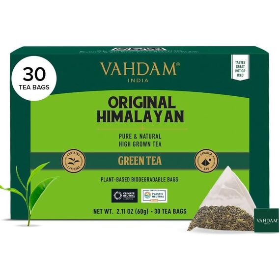 VAHDAM, Grüner Tee Von Himalaya (30 Pyramiden Teebeutel) 100% Reiner & Aromatischer | Natürliche Grüntee Loses Blatt | Frisch & Direkt Von Der Quelle In Indien | Heiß Oder Eisgekühlt Aufbrühen