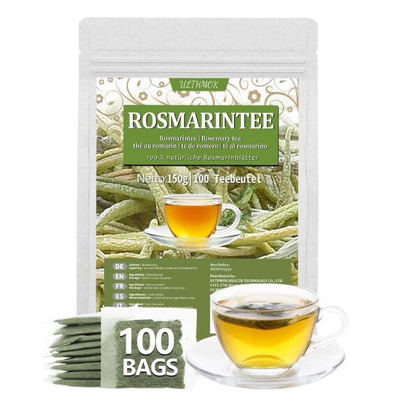 Rosmarin Tee | Rosmarin Teebeutel,Rosemary Tea 100 Teebeutel. Hergestellt aus 100% reinen natürlichen Rosmarinblättern, ohne Zusatzstoffe und ohne Koffein.