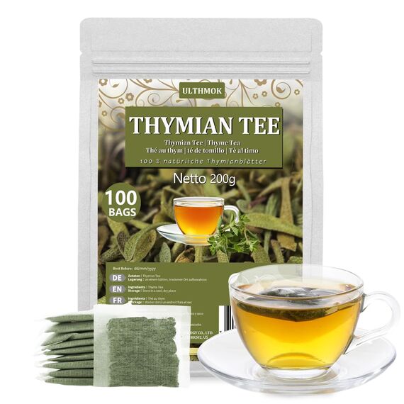 Thymian Tee, Kräutertee, natürliches Thymianblatt, Thymian Getrocknet vegan, 100 Teebeutel