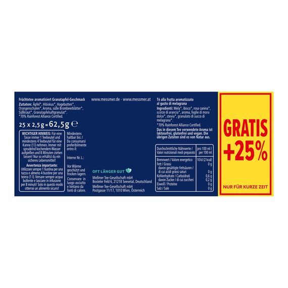 Meßmer Ländertee Ägyptischer Granatapfel | Früchtetee mit Granatapfel-Aroma | Vorteilspackung 20+5 Teebeutel