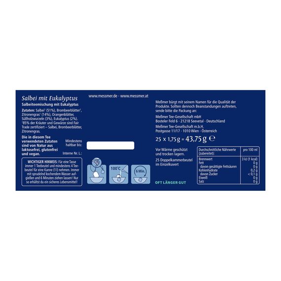 Meßmer Salbeimischung mit Eukalyptus | 25 Teebeutel | Vegan | Glutenfrei | Laktosefrei
