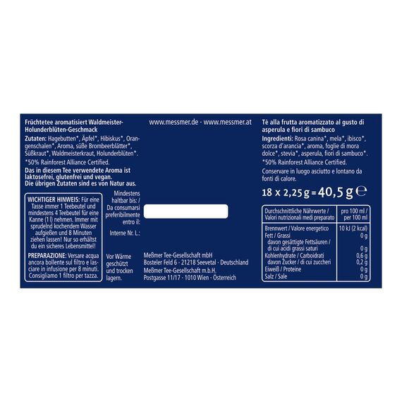 Meßmer Zauber der Zwerge | Holunderblüte-Waldmeister | Online Exklusiv |18 Teebeutel | Vegan | Glutenfrei | Laktosefrei