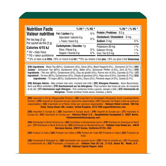 VAHDAM, Indischer Original Masala Chai Teebeutel (30 Pyramiden-teebeutel) 100% Natürliche Gewürze - Schwarzer Tee, Kardamom, Zimt, Schwarzer Pfeffer & Nelken | Gemischt & Verpackt In Indien