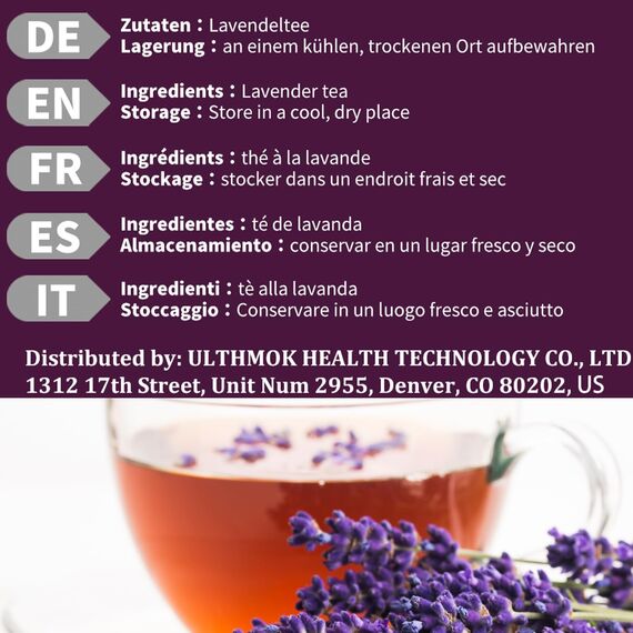 Lavendeltee 100 Teebeutel, Getrocknete Lavendelblüten, Vegan, Glutenfrei, natürlicher Kräutertee