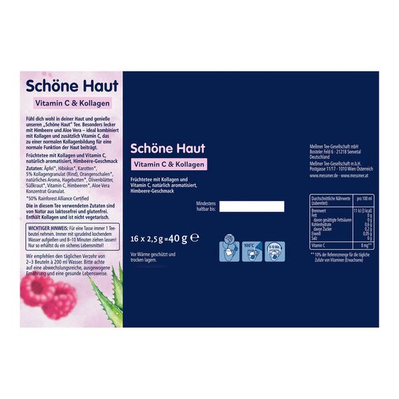 Meßmer Schöne Haut | Vitamin C & Kollagen | 16 Teebeutel | Glutenfrei | Laktosefrei