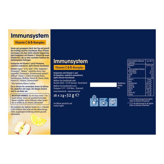 Meßmer Immunsystem | Vitamin C & B-Komplex | 16 Teebeutel | Glutenfrei | Laktosefrei | Vegan