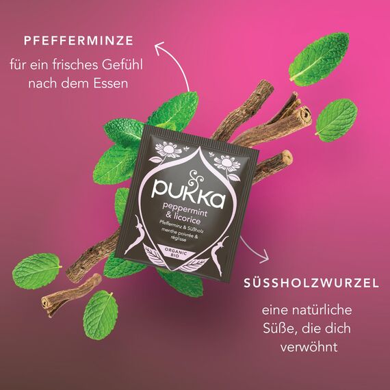 Pukka | Bio Kräutertee „Pfefferminz & Süßholz“ | Ein köstliches, erfrischend-süßliches Geschmackserlebnis |1er Pack | 20 Teebeutel