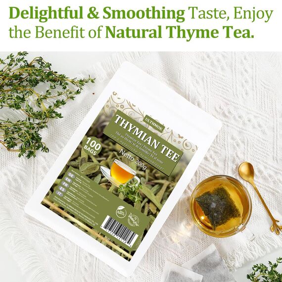 Thymian Tee, Kräutertee, natürliches Thymianblatt, Thymian Getrocknet vegan, 100 Teebeutel