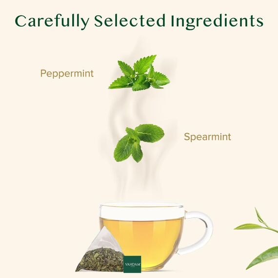 VAHDAM, Pure Mint Kräutertee Beutel (100 Teebeutel) Koffeinfrei | 100% natürliche Zutaten - Pfefferminze, Krauseminze | Minzteebeutel