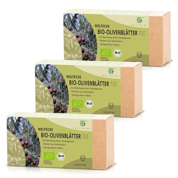 Weltecke Bio-Olivenblätter-Tee | 3x25 Teebeutel in Deutschland Kontrolliert & Hergestellt | Olivenblatt Mit Mild-Herbem Geschmack | Frisch Abgefüllter Kräuter-Tee | Vegan & Ohne Zusätze