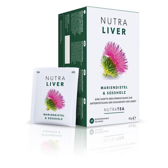 Nutra Tea NUTRALIVER, Detox Tee zum Entgiften der Leber, trägt zur Unterstützung der Leberregeneration & gesunde Verdauung bei, 40 wiederverwendbare Teebeutel, Leber Tee mit Mariendistel & Lakritz