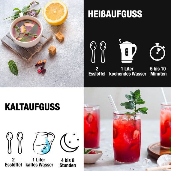 ORIGEENS HIBISKUSTEE BIO 200g Premiumqualität | Hibiskusblüten getrocknet für Tee, Früchtetee, Eistee, Karkade tee | Hibiskus Tee für Drainage Detox-Kur