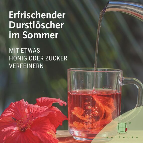 Weltecke Bio-Hibiskus-Tee | 3x25 Teebeutel in Deutschland kontrolliert & hergestellt | Getrocknete Hibiskus-Blüten frisch abgefüllt | Fruchtig-aromatischer Entspannungstee | Hibiscus Tea