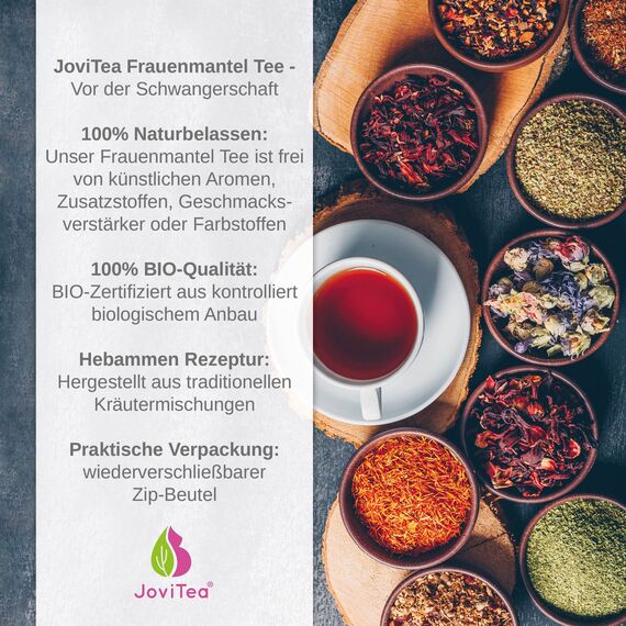 JoviTea® Frauenmanteltee BIO 2er Set + geeignet vor der Schwangerschaft + geerntet in Deutschland - 100% natürlich und ohne Zusatz von Zucker - 2x80g