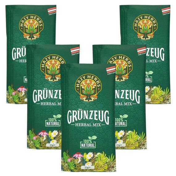 5er-Pack | HAZY HERBS | Kräutertee-Mischung "Grünzeug" - 100% natürlicher Kräutermix - 5 x 25g feine Mischung