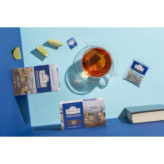 Ahmad Tea - Earl Grey ohne Koffein - Koffeinfreier Schwarztee mit Bergamotte - Einzeln Verpackte, Aromaversiegelte Teebeutel mit 2g Tee pro Portion - 100 Teebeutel mit Band