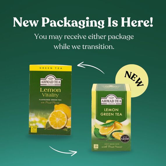Ahmad Tea – Lemon Vitality | Grüner Tee mit Zitronengeschmack | 20 Teebeutel á 2 g | Teebeutel mit Band