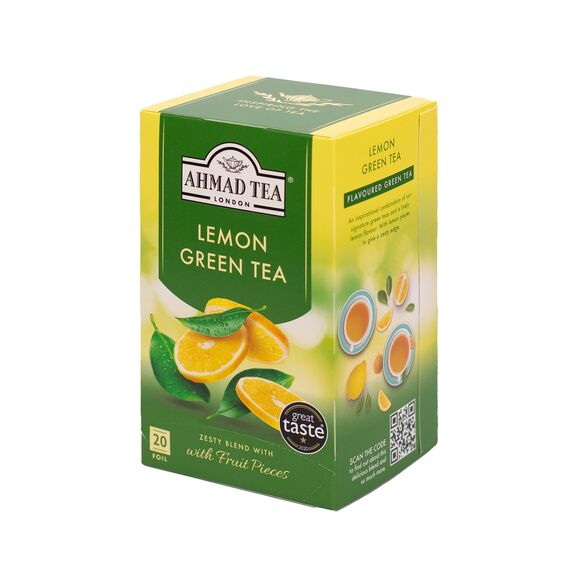 Ahmad Tea – Lemon Vitality | Grüner Tee mit Zitronengeschmack | 20 Teebeutel á 2 g | Teebeutel mit Band