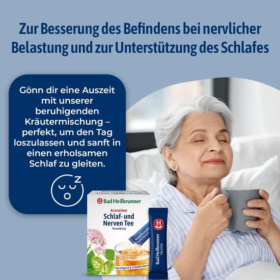 Bad Heilbrunner Schlaf- & Nerven Tee - Arzneitee im Stick, Tassenfertig - Melisse, Lavendel & Hopfen - beruhigt bei Nervosität & Einschlafstörung - für überreizte Nervenbündel (8 x 10 Sticks)