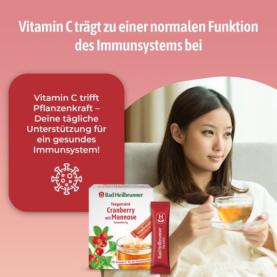 Bad Heilbrunner Cranberry Mannose Tee - im Stick, Tassenfertig - D-Mannose, Vitamin C - mit Vitamin C für die Abwehrkräfte & das Immunsystem (8 x 10 Sticks)