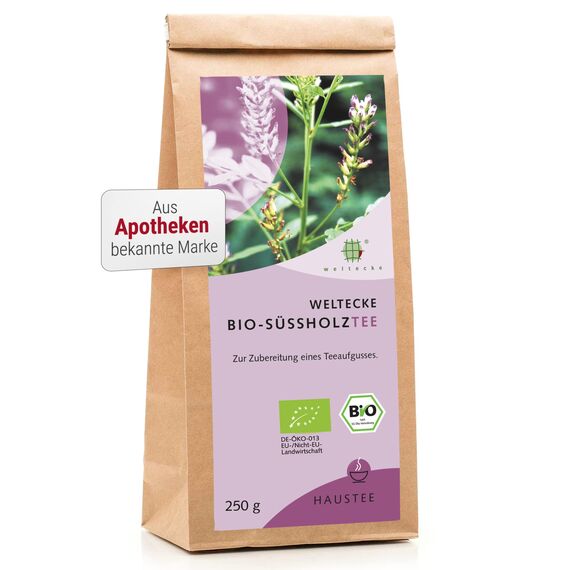 Weltecke Bio-Süßholzwurzel-Tee 250g Lose | Hergestellt & Kontrolliert in Deutschland | Angenehm-Aromatischer Geschmack | Offener Kräuter-Tee Frisch Abgefüllt | Zum Entspannen
