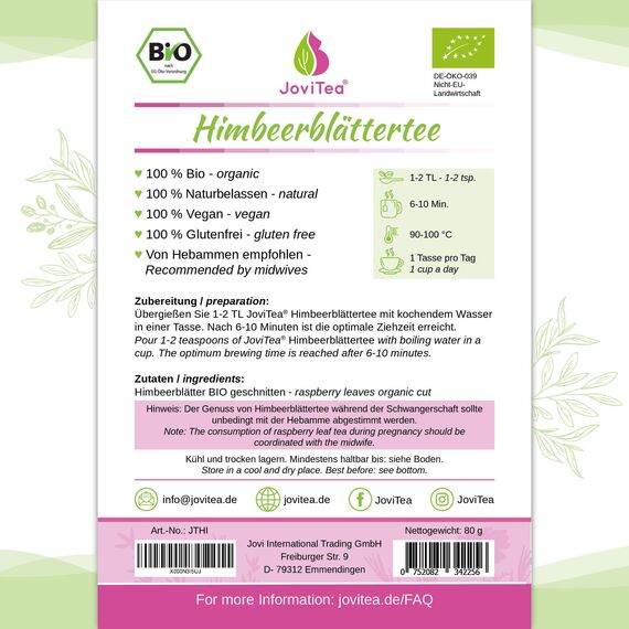 JoviTea® Zyklus 1 + 2 Spar-Set Bio Himbeerblättertee + Bio Frauenmanteltee (2 x 80g)