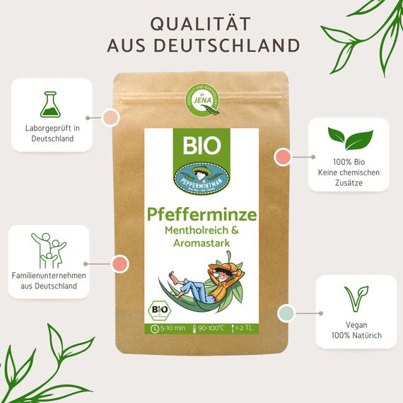 Bio Pfefferminztee 250g - mentholreich & aromastark - europäischer Anbau vom Familienbetrieb - lose und getrocknet - PEPPERMINTMAN