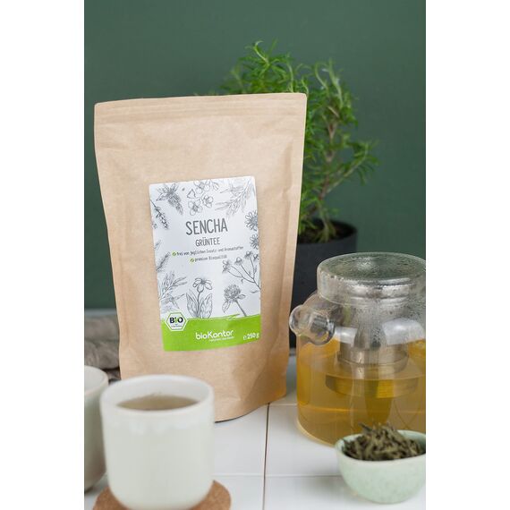 Grüner Sencha Tee BIO 250 g I lose und geschnitten I aromatischer bio Sencha Grüntee I 100% natürlich I bioKontor