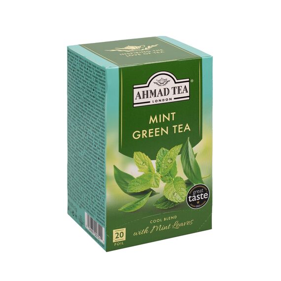 Ahmad Tea Green Mint - Grüner Tee mit Minze - Einzeln Verpackte, Aromaversiegelte Teebeutel mit 2g Tee pro Portion - 20 Teebeutel mit Band (Packung mit 3)